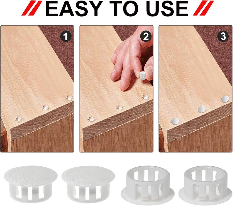 Moicstiy 30 PCS White Hole Plugs - 7/8 inch (22mm) Plastic Flush Type Hole Plugs Snap in Locking Hole Tube, Used for Furniture, Cabinet, Pipe & Tube, Round End Caps Cover Inserts - Image 5